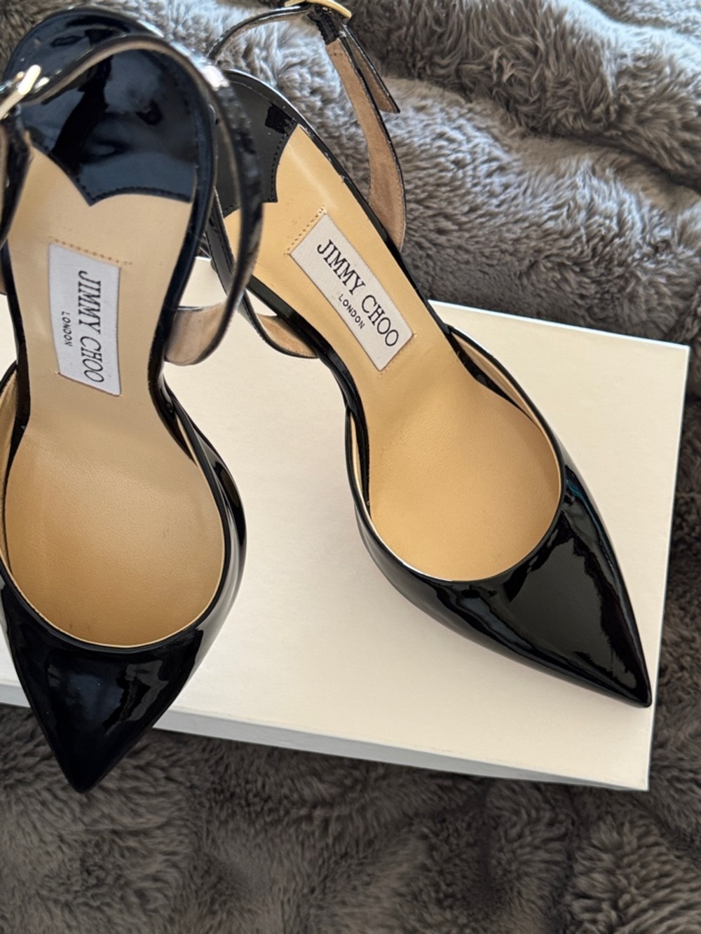 Jimmy Choo Tilly Black Patent Leather Pointed Slingback Heels. Size 38.5 NWT NIB